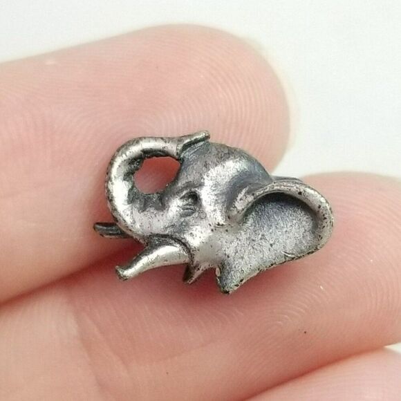 Vintage Elephant Tie Tack Pin, Silver Tone Trunk Up Good Luck, Estate - Picture 1 of 7